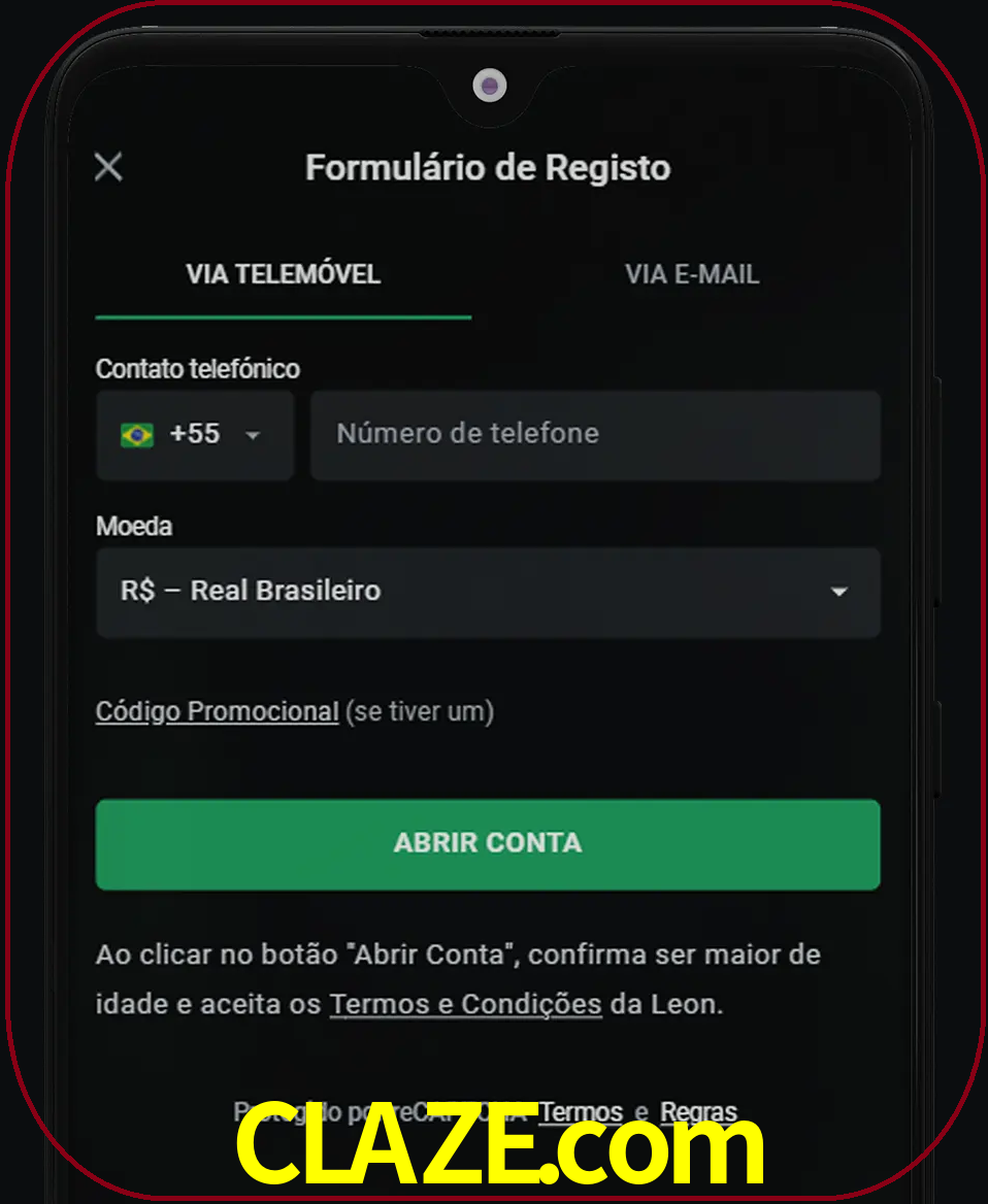 Abra o aplicativo e inicie o processo de registro.