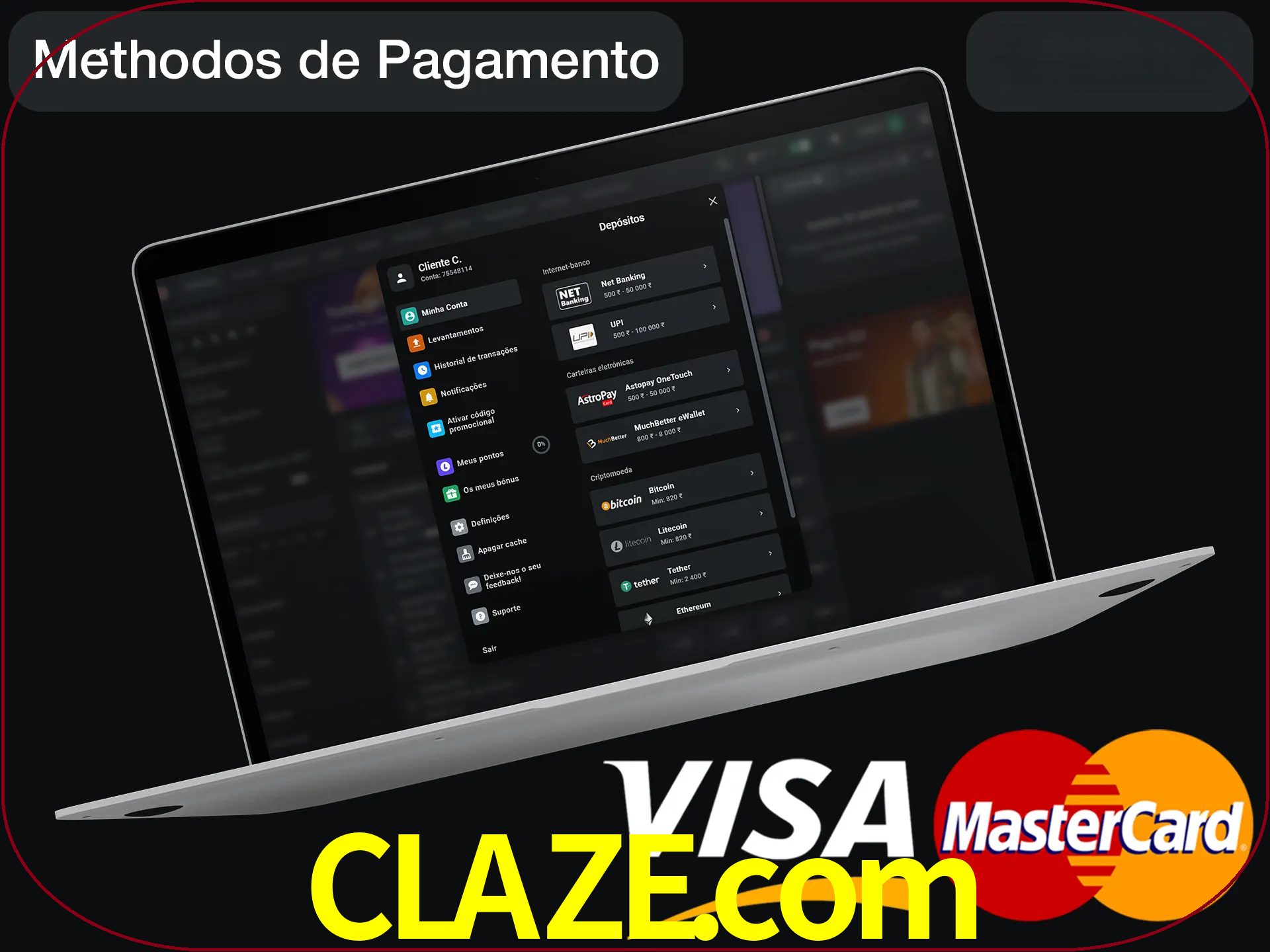 Use seu método de depósito preferido.